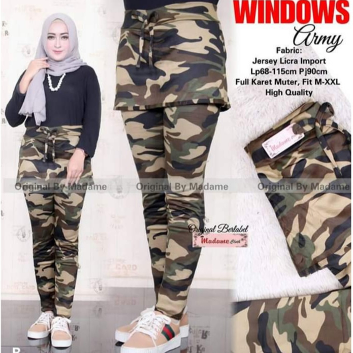 Celana Rok Senam Army - Celana Legging Rok Army - Celana Rok Legging Army - Training Loreng Wanita