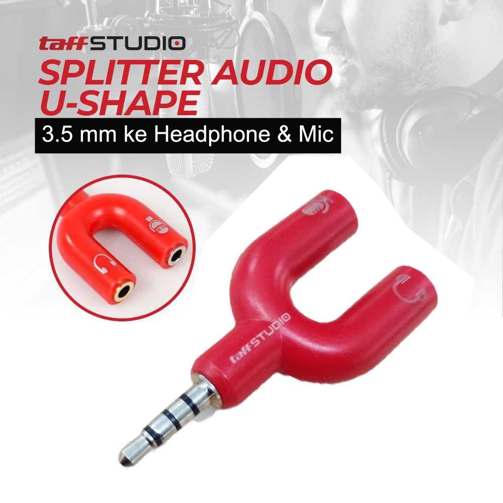 GegedDigital - TaffSTUDIO Splitter Audio U Shape 3.5mm ke Headphone dan Mic K0650 Red untuk Laptop P