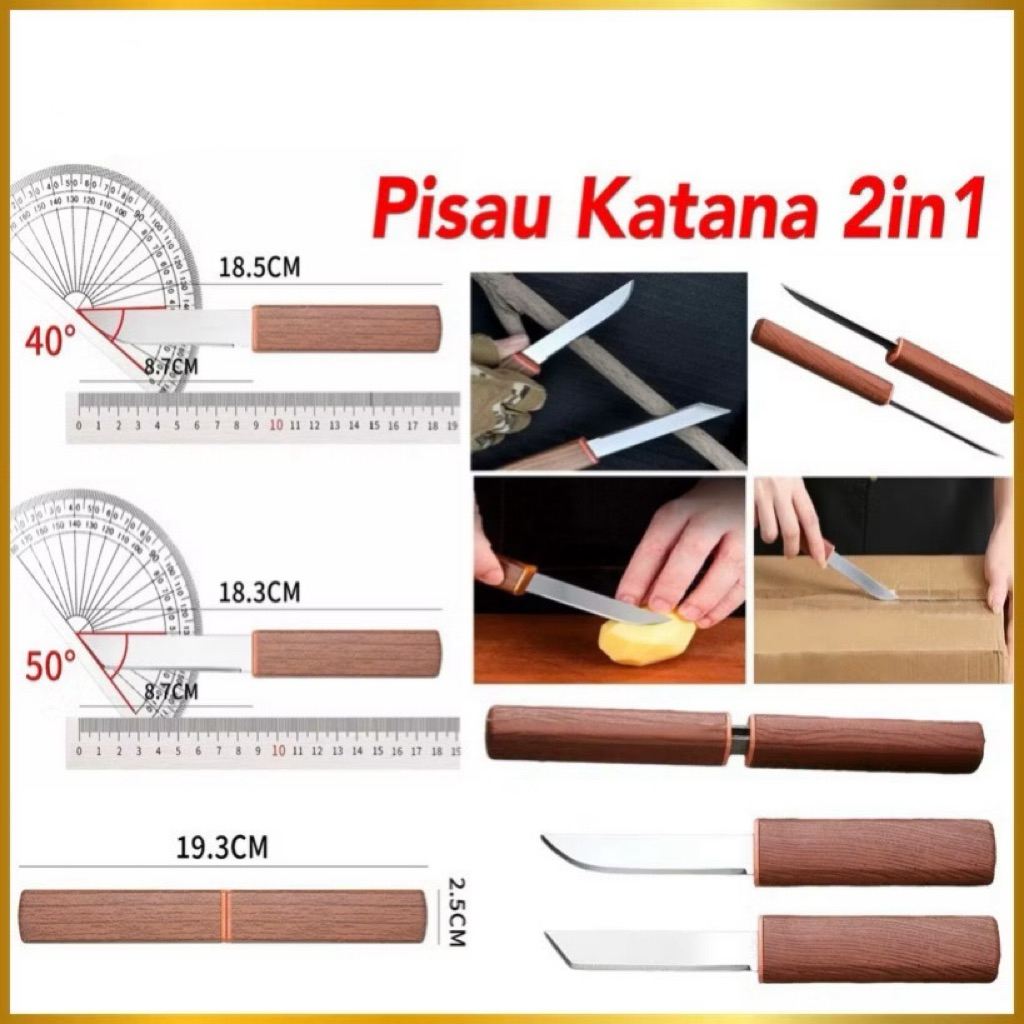 Pisau Katana 2in1 Pisau Daging Sayur Dapur Tajam Pisau Survival Portable Serbaguna