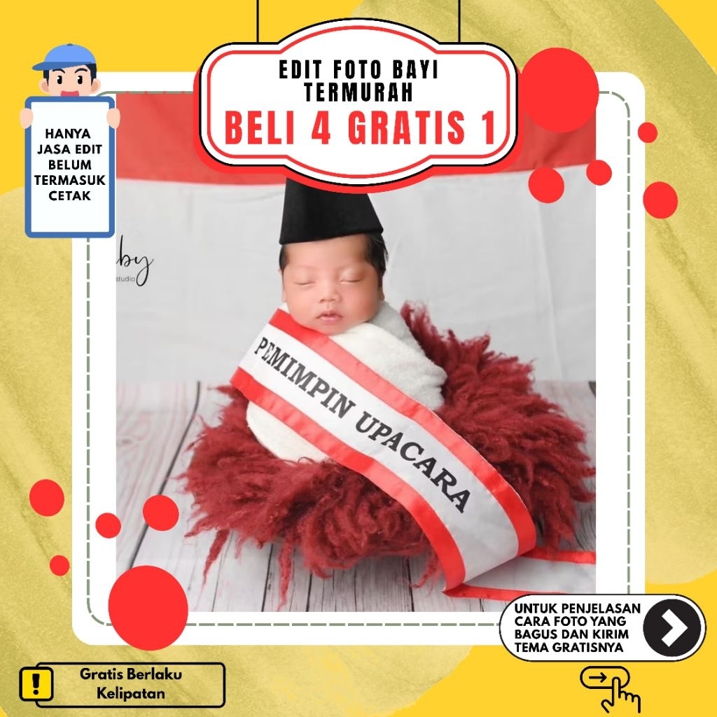 (BELI 4 GRATIS 1) JASA EDIT FOTO BAYI NEWBORN LAKI LAKI | GRATIS NAMA