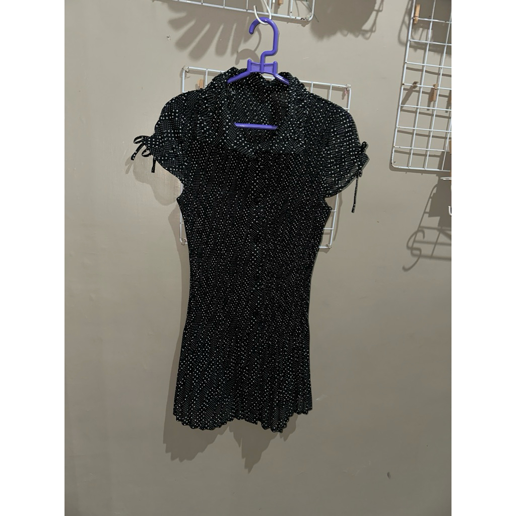 Mini Dress Plisket Polkadot Lucu