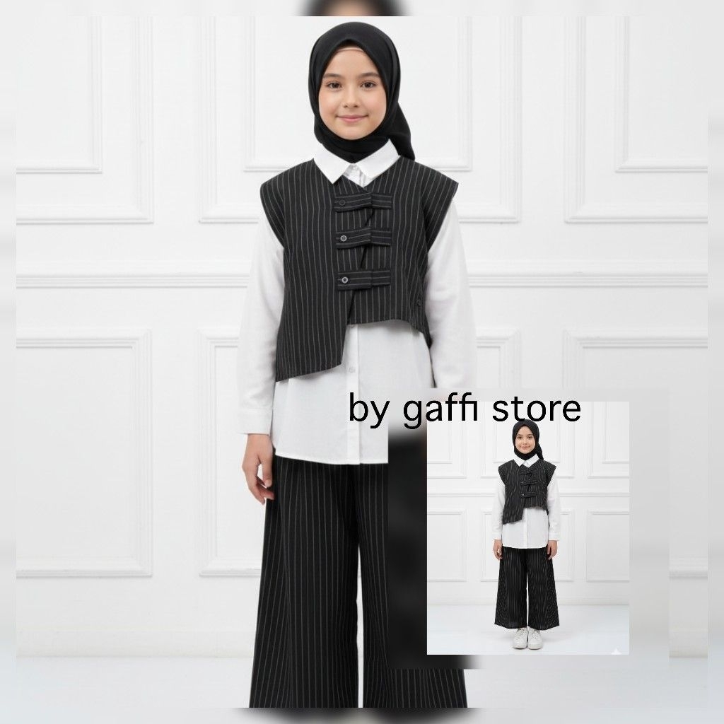 Setelan Rompi Salur Anak Perempuan Tanggung Usia 8-11 Tahun
