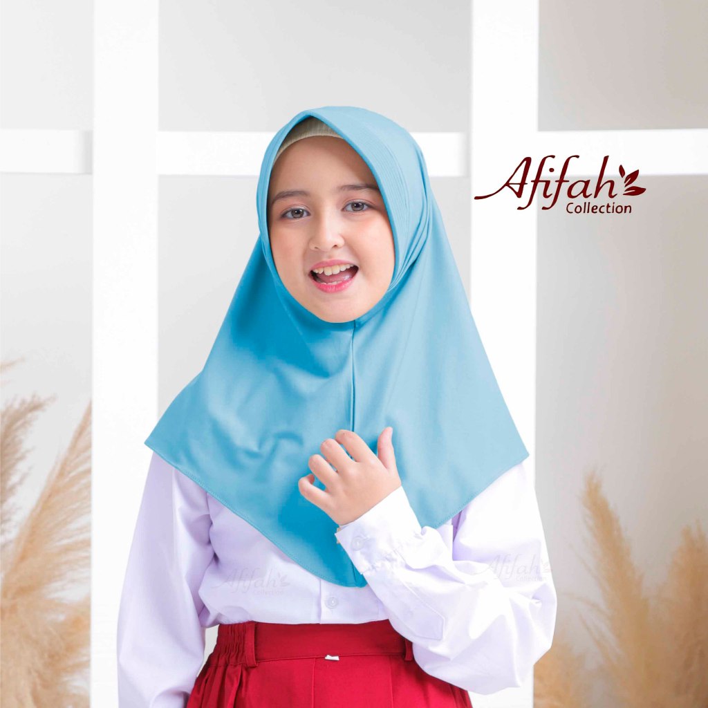 Afifah collection- Hijab hamidah Biru Muda Dzevada Instan Bergo Daily Hijab Size L