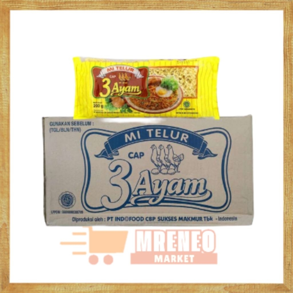 Mie Telur Cap 3 Ayam 200 gram [1 Dus]