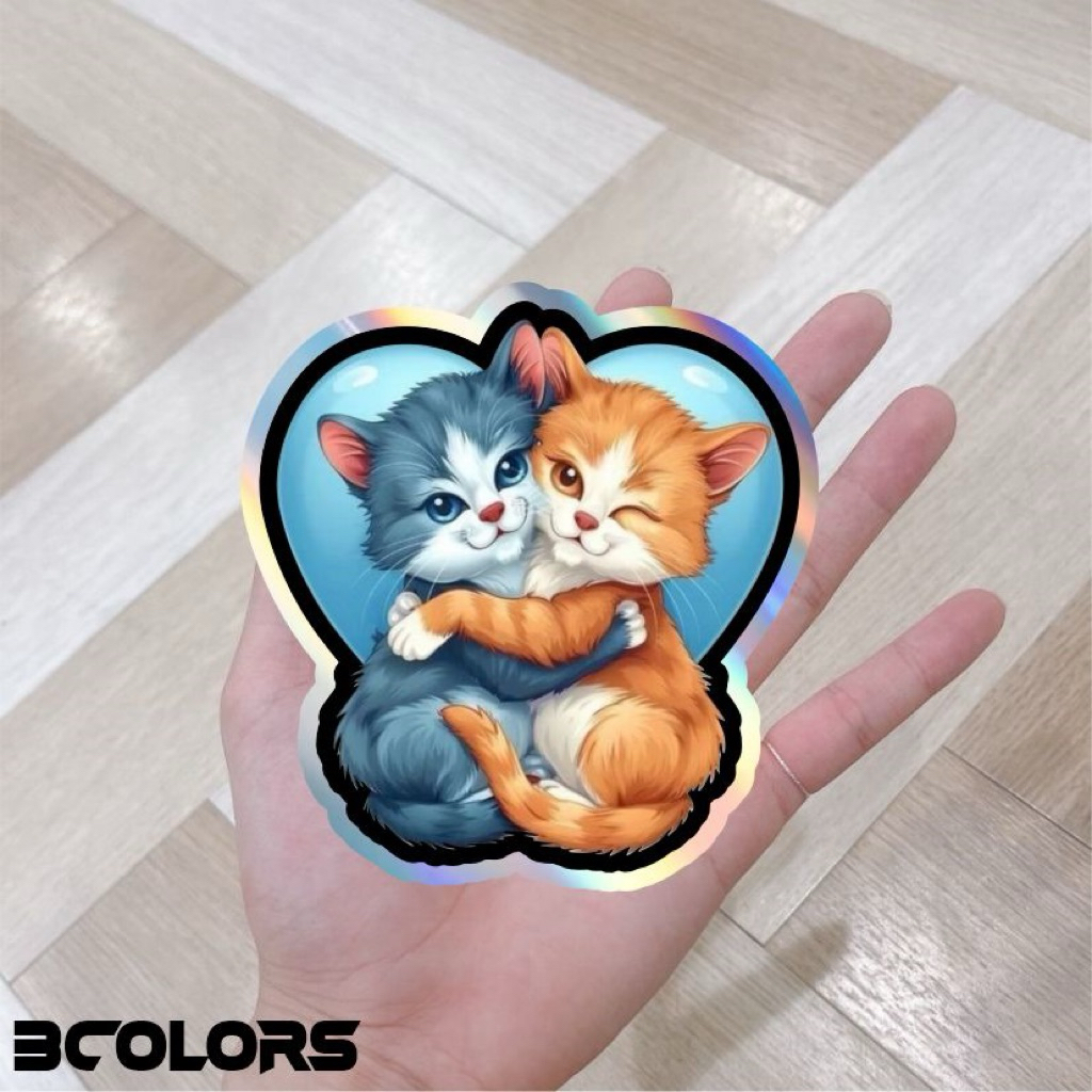 stiker kucing love, stiker kucing, kucing imut, stiker 3D timbul, stiker motor, mobil