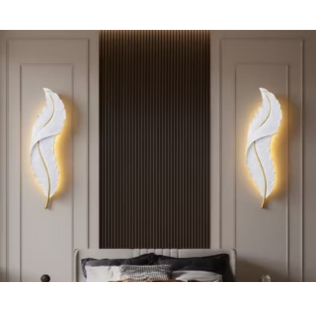 hiasan dinding Motif bulu angsa+Lampu LED