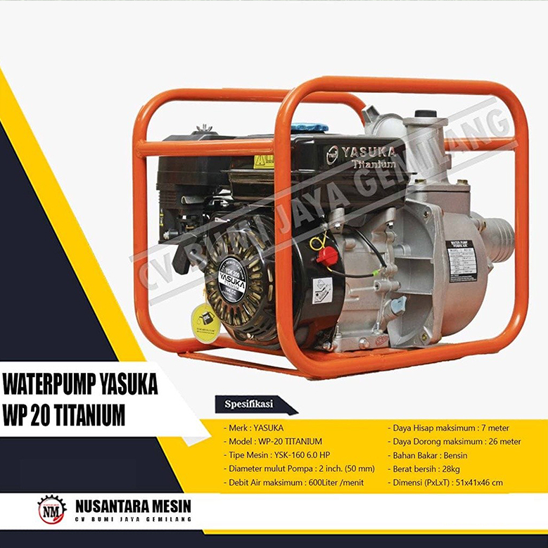 MESIN POMPA AIR SAWAH 2 INCH YASUKA WP 20 TITANIUM