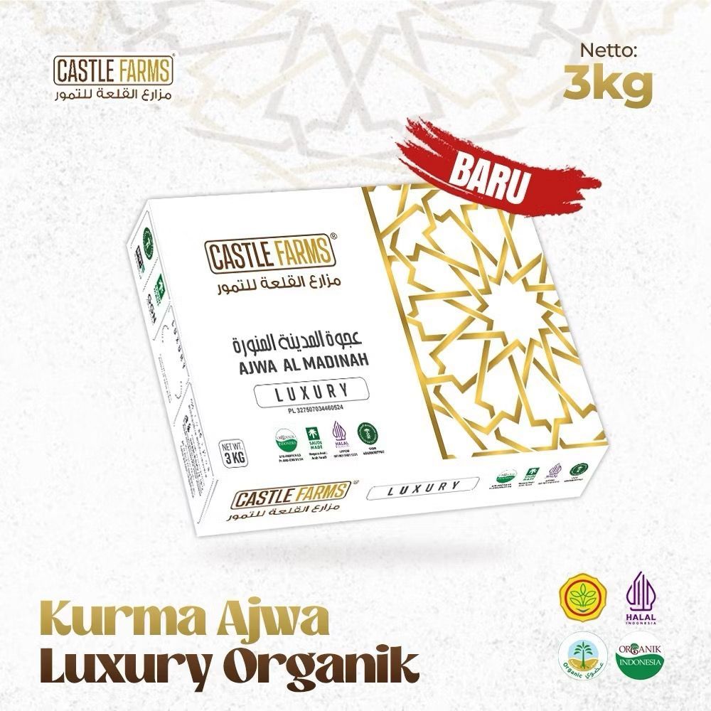 KURMA AJWA LUXURY ORGANIK CASTLE FARMS Dus 3kg MIX Medium Jumbo Al-Madinah Castlefarm Azwa Medina