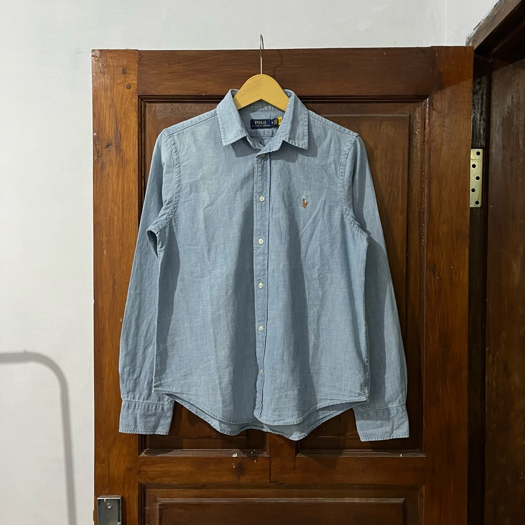 [S Man/ M-L Woman] Polo Ralph Lauren Barcode Cotton Jeans Shirt Long Sleeve I Blue Jeans I Vintage V