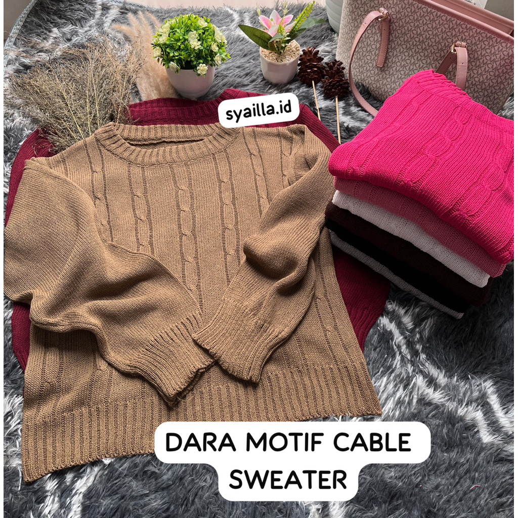 DARA MOTIF CABLE SWEATER RAJUT WANITA CROP BAJU RAJUT ATASAN WANITA KOREAN STYLE