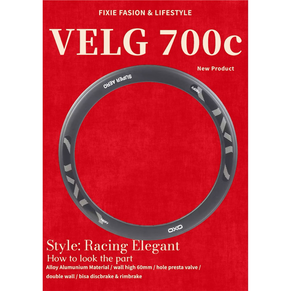 ( RIM 700c OXO R60FV SUPER AERO ) Velg 700 Fixie Roadbike Road Bike 6cm 60 mm Lubang 20 24 32 36