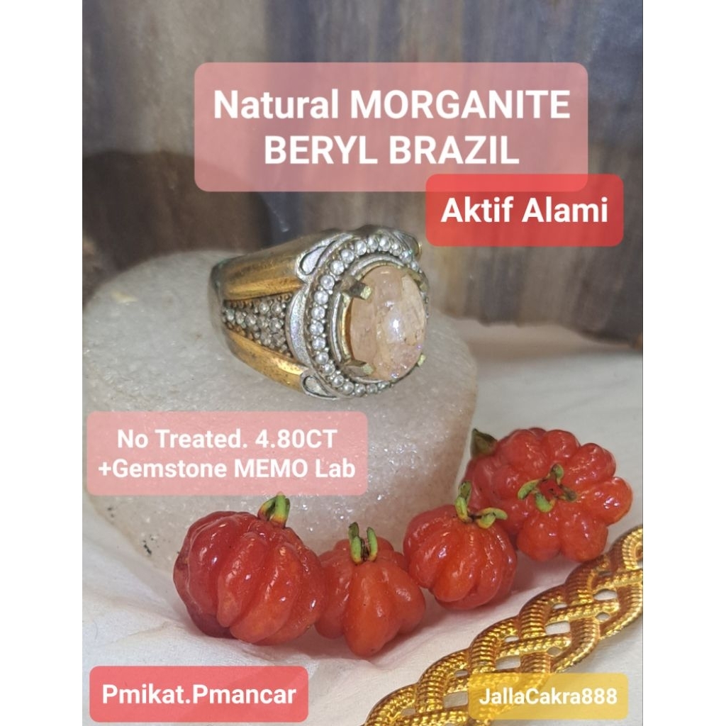 Natural MORGANITE BERYL BRAZIL No Treated Plus MEMO Gemstone Lab Cincin Batu Permata Pria Wanita War
