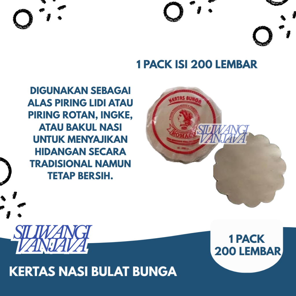 Kertas Nasi Bulat / Kertas Nasi Bunga / Alas Piring Rotan Bentuk Bulat Bunga 1 Pack