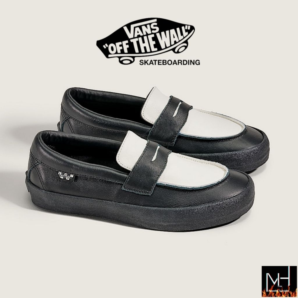 Vans Slip-On Style 53 Loafer Skateboarding Leather Black White Original 100%