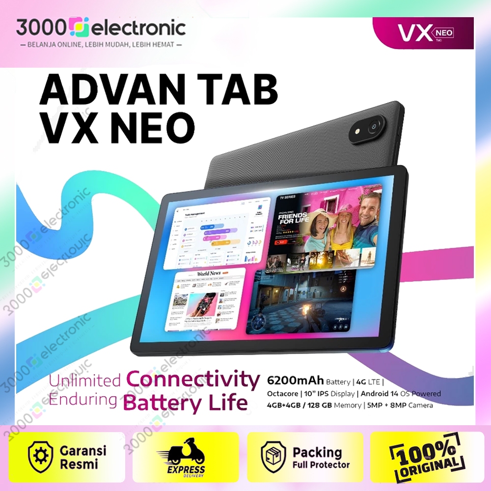 Advan Tab VX Neo 4/128 ( 4GB/ 128GB ) 10.1" IPS Screen , Tablet 10 inch, Android 14, Dual Sim Card 4