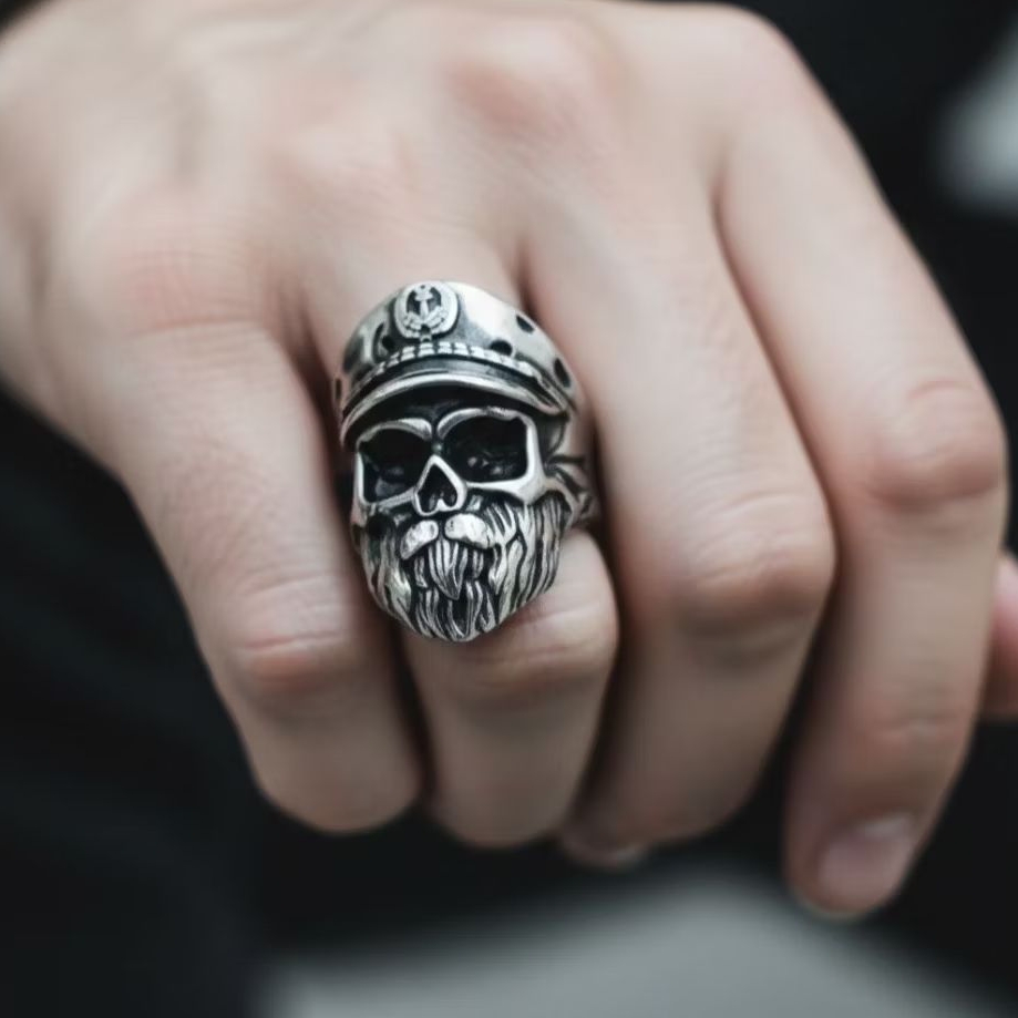 Cincin Tengkorak Captain Kapal Cincin Titanium Pria