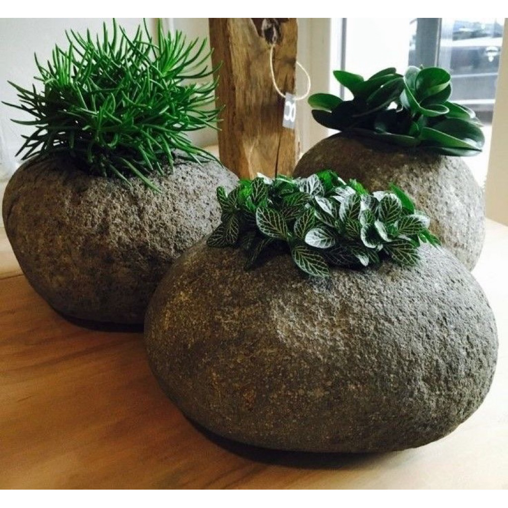 Pot bunga batu alam | Pot batu kali minimalis