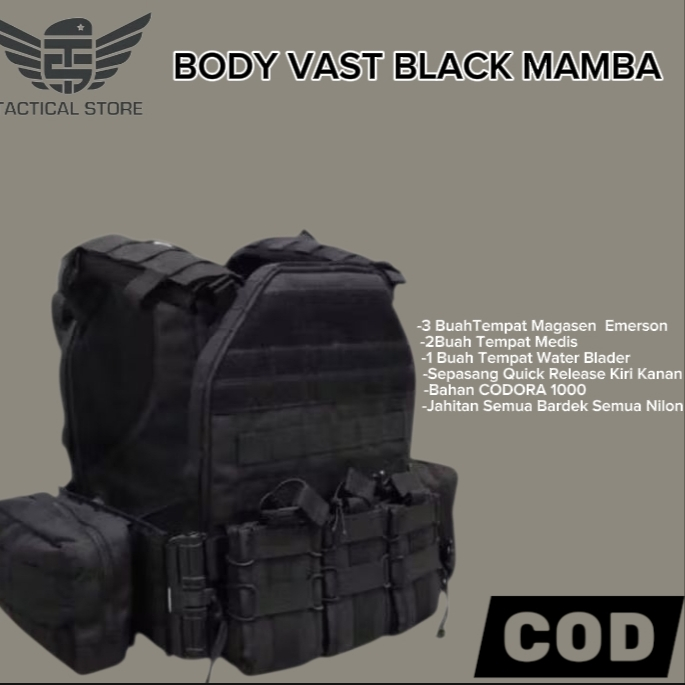 Rompi Tactical Pria – Bodyvest Pelepas Cepat Black Mamba Rompi Taktis Militer / Airsoft / Outdoor