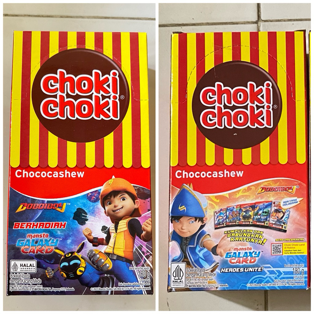 VERSI TERBARU-Choki Choki Coklat Pasta 1Box Isi 20Pcs MONSTA GALAXY CARD BOBOIBOY HEROES UNITE