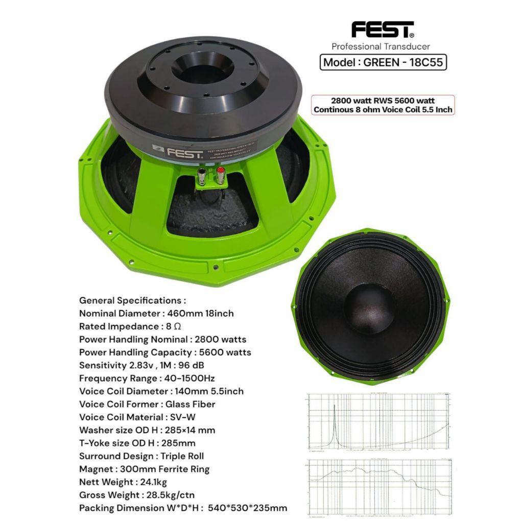 speaker komponen 18 inch fest green 18C55 speaker komponen 18 inch speaker component 18 inch