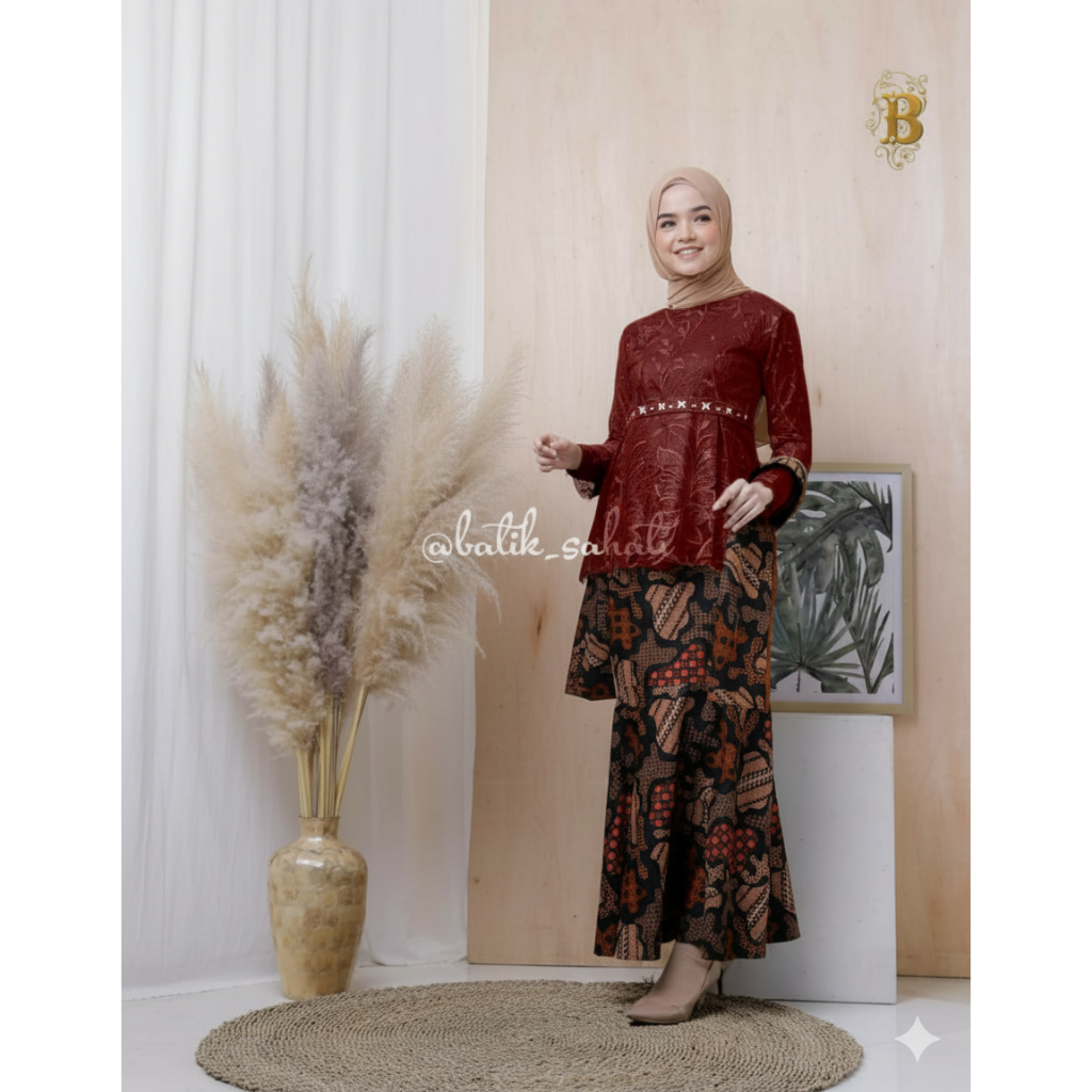 JUMBO LD 120 ADA / SET KEBAYA WANITA MODEL BASEERA KEBAYA BROKAT PAYET MUTIARA FREE SELENDANG ROK BA