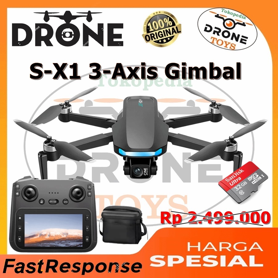 Drone S-X1 4K HD Camera 3-Axis Gimbal Drone GPS Brushless Motor WIFI Remote Layar Besar Optical Flow