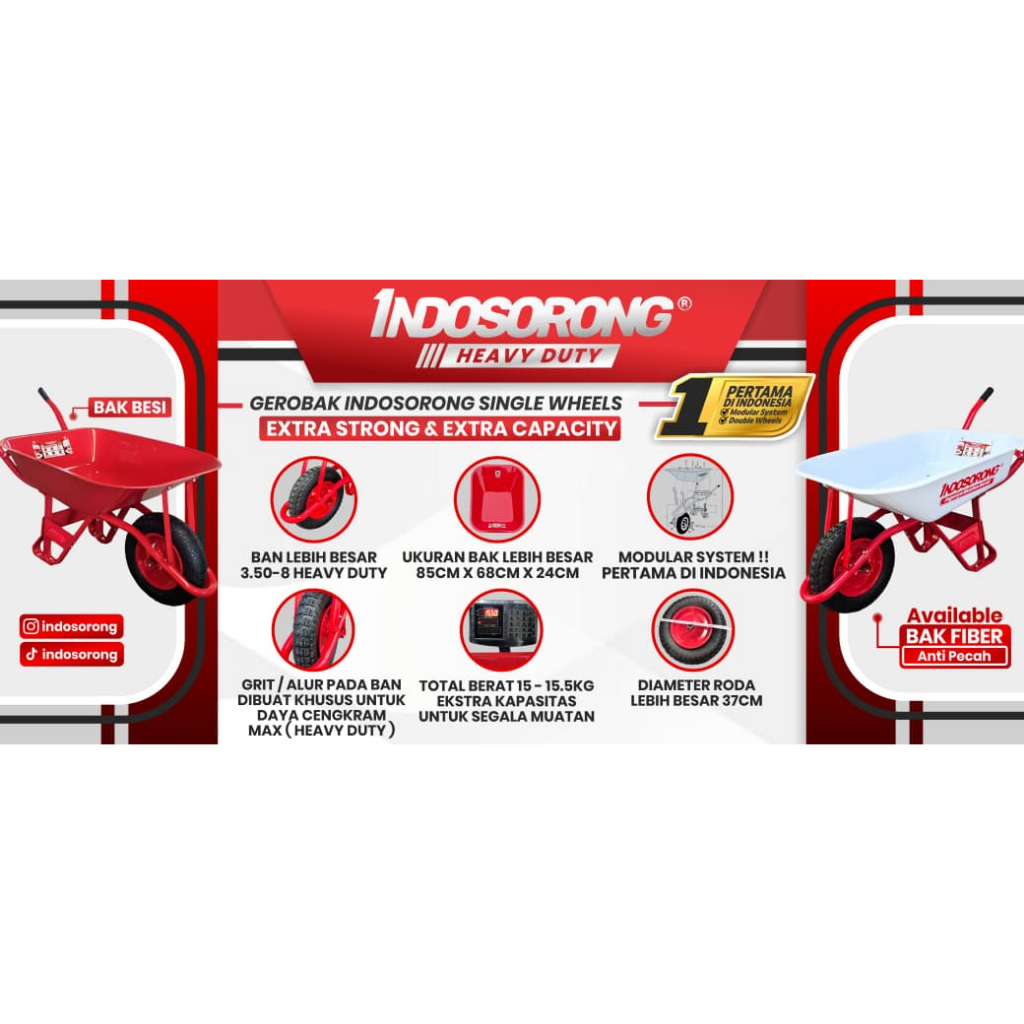 INDOSORONG (BAK SAJA) Heavy Duty Bak Besi / Bak Fiber / Bak Plastic Gerobak Sorong / Gerobak Sawit /