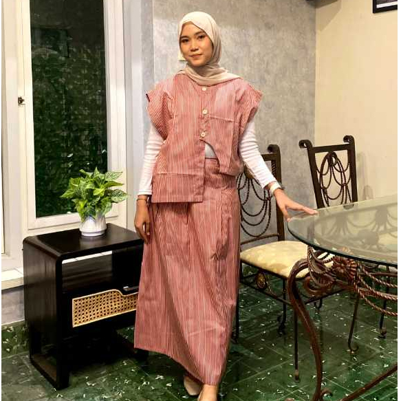 Miyora Set Rok Miyora Salur - Setelan Wanita Motif Salur Panjang & Vest Atasan Casual Simple Outfit 