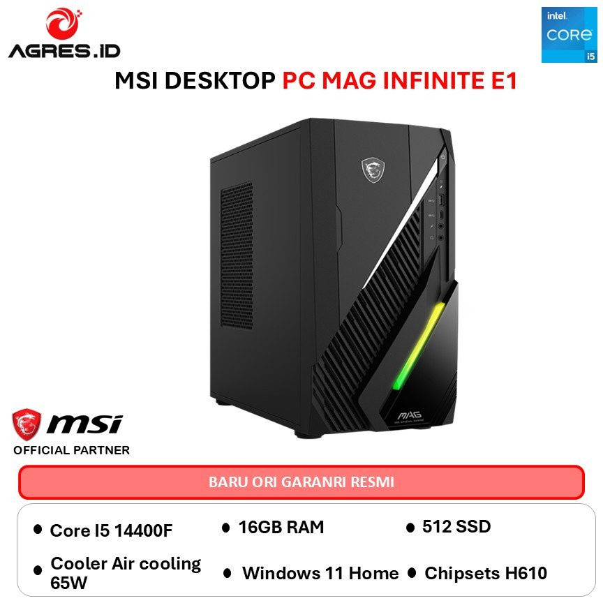 MSI DESKTOP PC MAG INFINITE E1 I5 14400F 16GB 512GB W11+OHS 1Y BLK