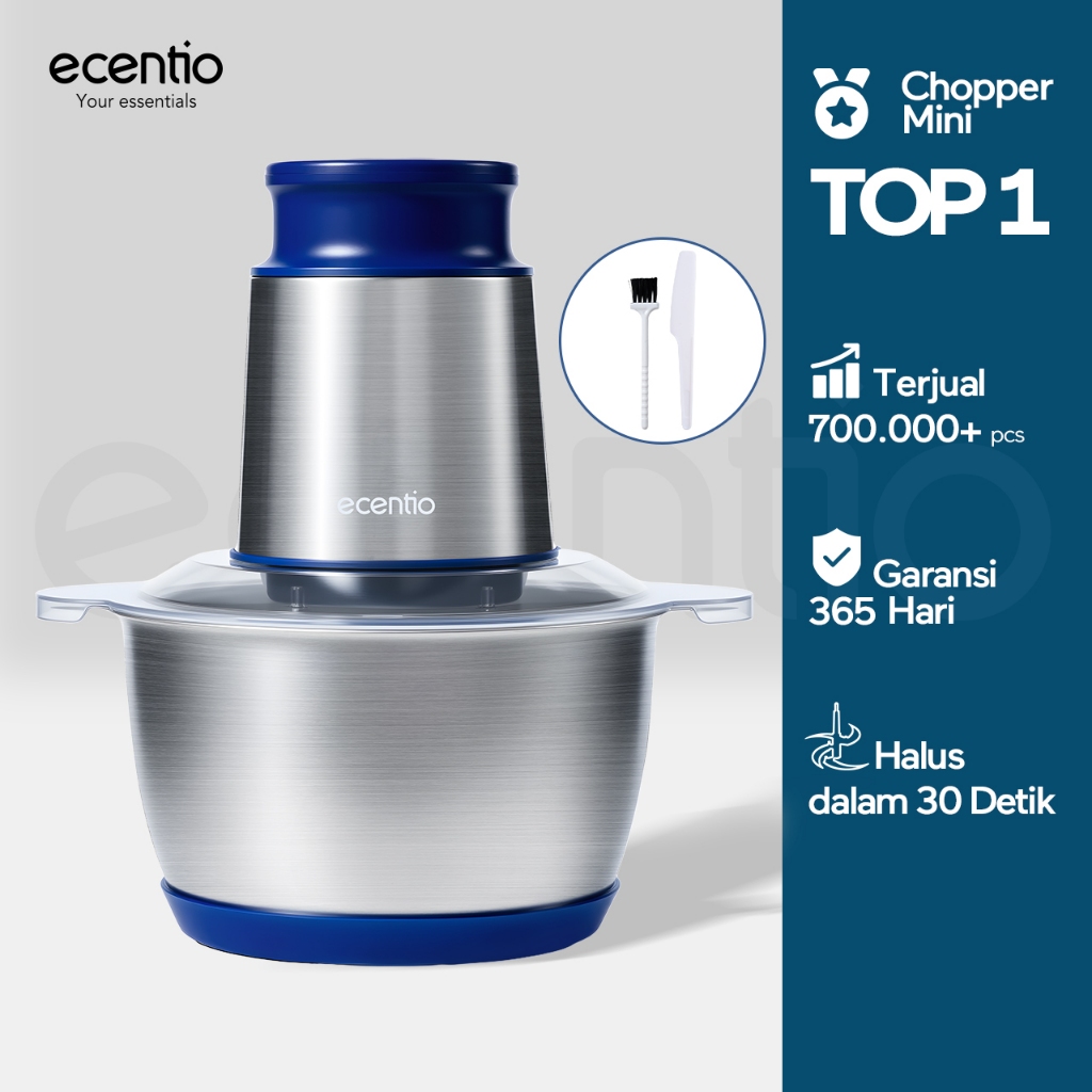 ecentio Penggiling Daging Stainless 2L Food Chopper 6 Mata Pisau Multifungsi Food Processor Daging 2