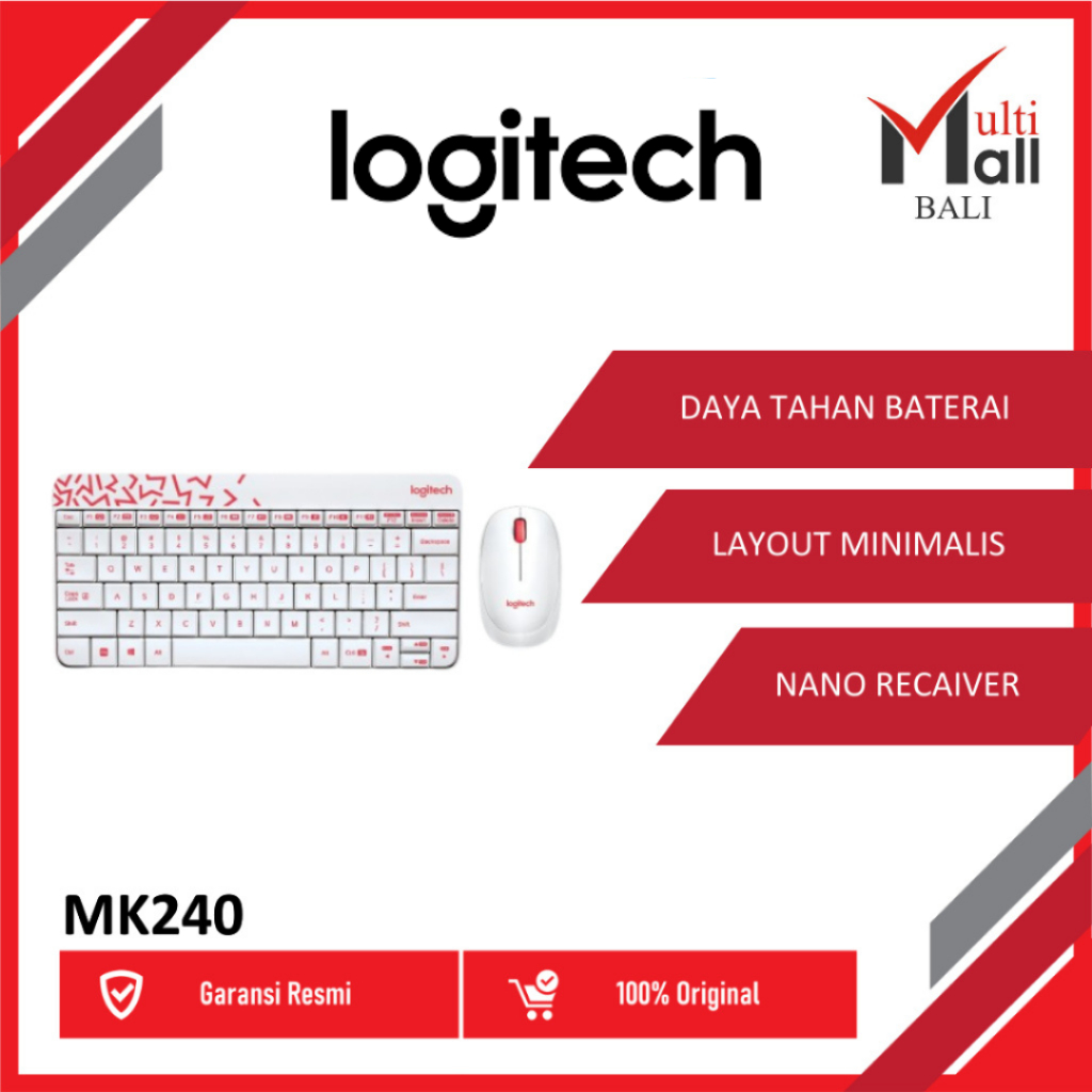 Logitech MK240 Wireless Keyboard dan Mouse - Putih