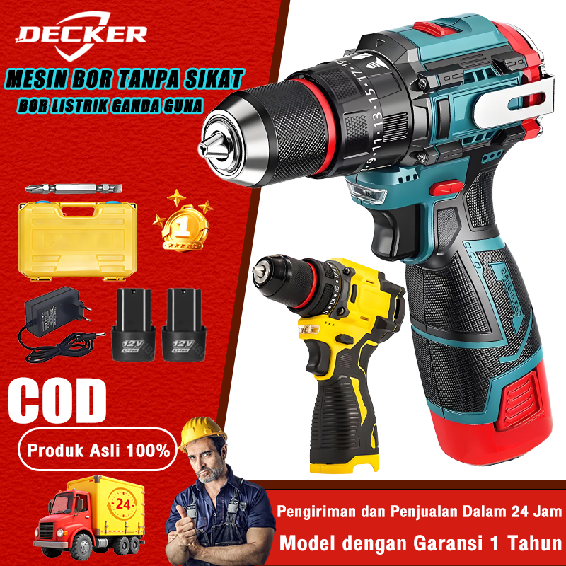 DECKER Brushless Cordless Screwdriver 16.8V Bor listrik tanpa kabel bor baterai bor tanpa kabel Oben