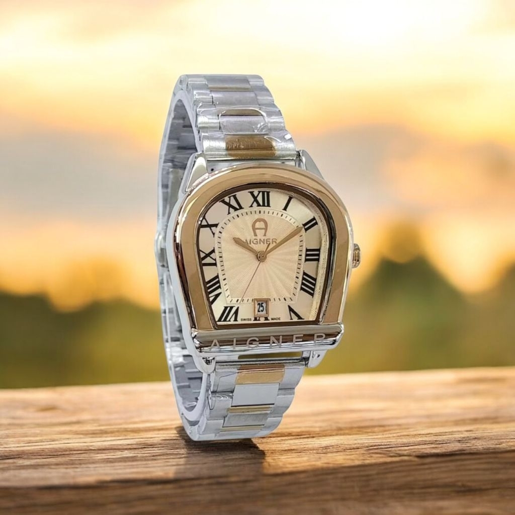GROSIR TERMURAH...Jam Tangan Wanita Sultan New AIGNER Alessandria Tanggal Aktif Rantai Stainless Ste