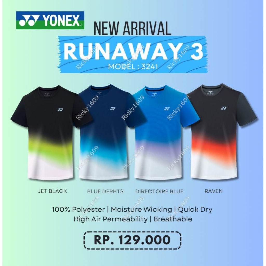 BAJU BADMINTON YONEX RUNAWAY 3 (3241) NEW ARRIVAL 2025 (BAJU YONEX RUNAWAY 3) ORIGINAL YONEX SUNRISE