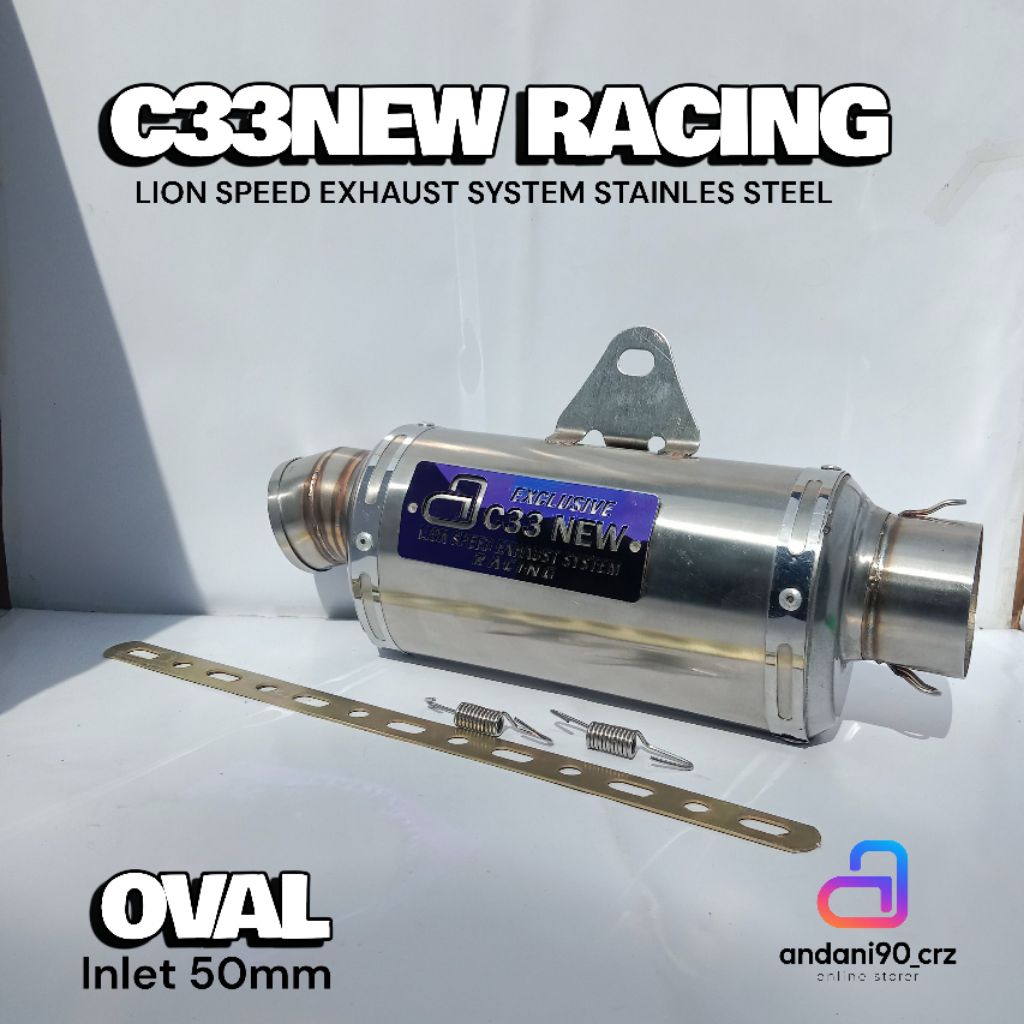 Silincer knalpot NEW C33 RACING Type Oval inlet 38mm dan 50mm Stainless steel CLD