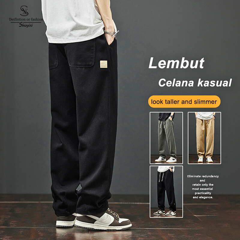 SUYX Celana Kasual Pria 2025 Korea Style Longgar Kaki Lurus Celana Olahraga Celana Kargo Pria