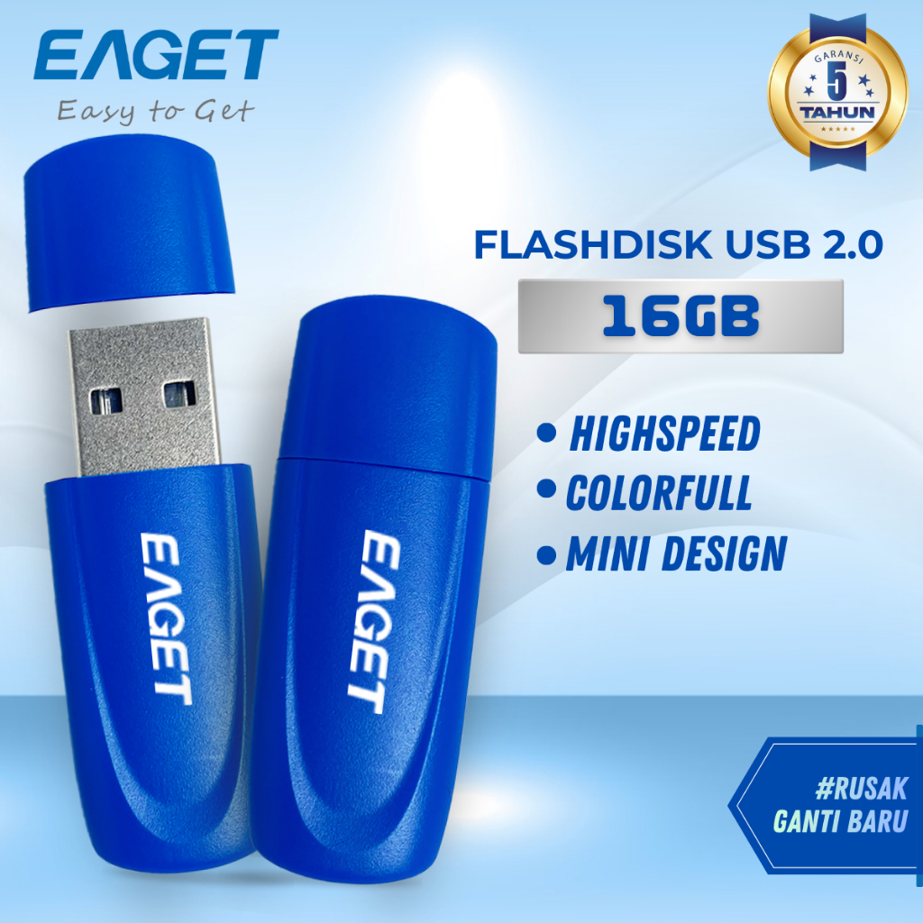 [GROSIR] EAGET Flashdisk 16GB Flashdrive USB2.0 Grosir Murah MIN 5pcs F1 Biru Garansi 5 Tahun ORI