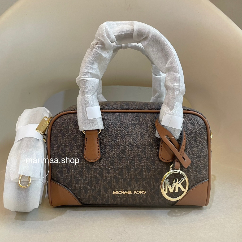 Tas mk thompson xs signature brown small satchel crossbody bag