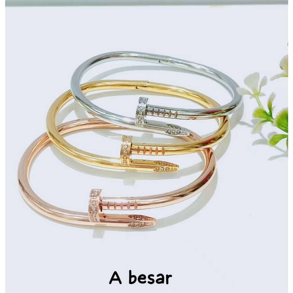 Gelang Bangle Paku Permata Titanium Dewasa Dan Anak Anti Luntur Perhiasan Fashion Wanita 1037