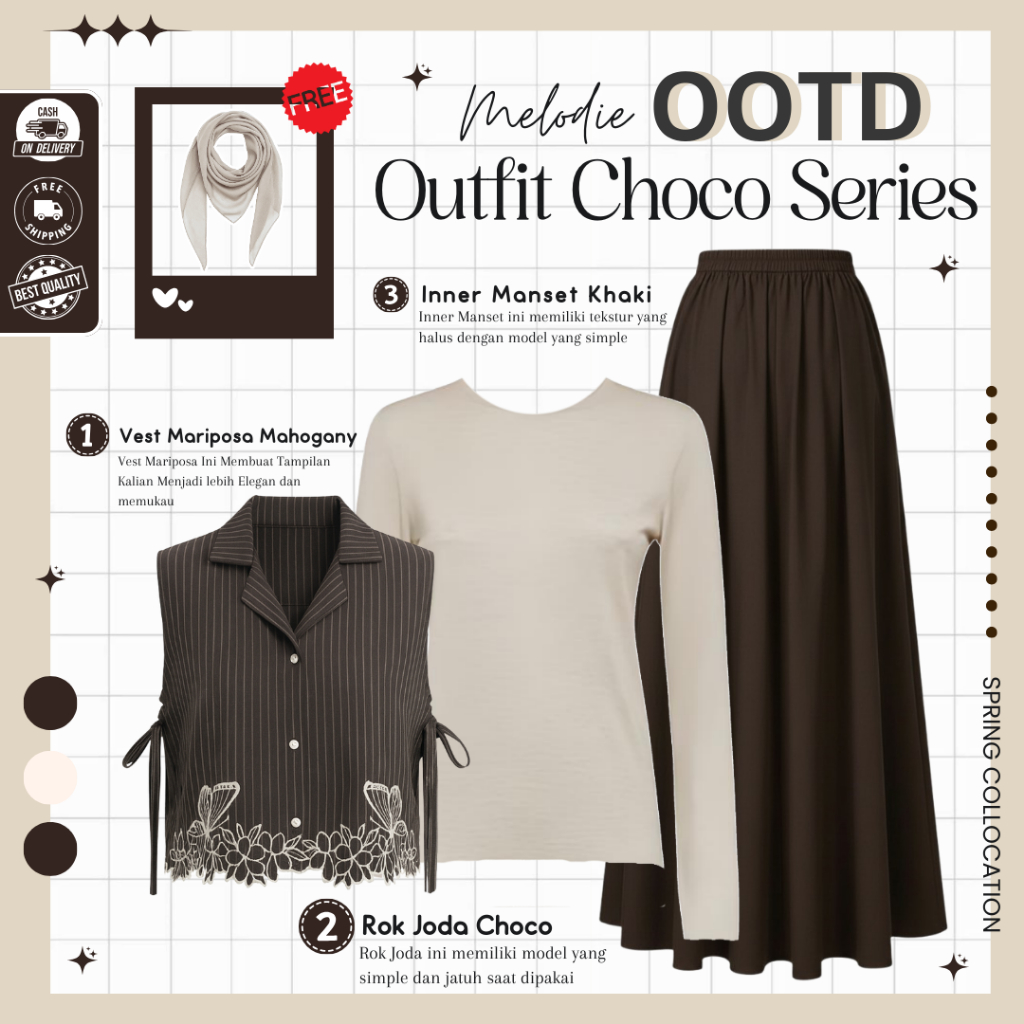 Mariposa One Set Outfit Remaja 4in1 ( Hijab + Vest + Inner + Rok ) OOTD Hijab Kekinian - MO195