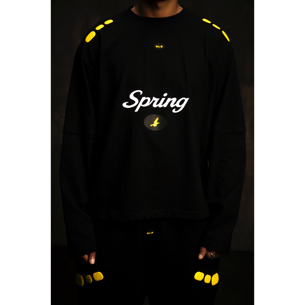 SHE LOVES SPRING "TURBO" BLACK BOXY DOUBLE LAYER LONG SLEEVE