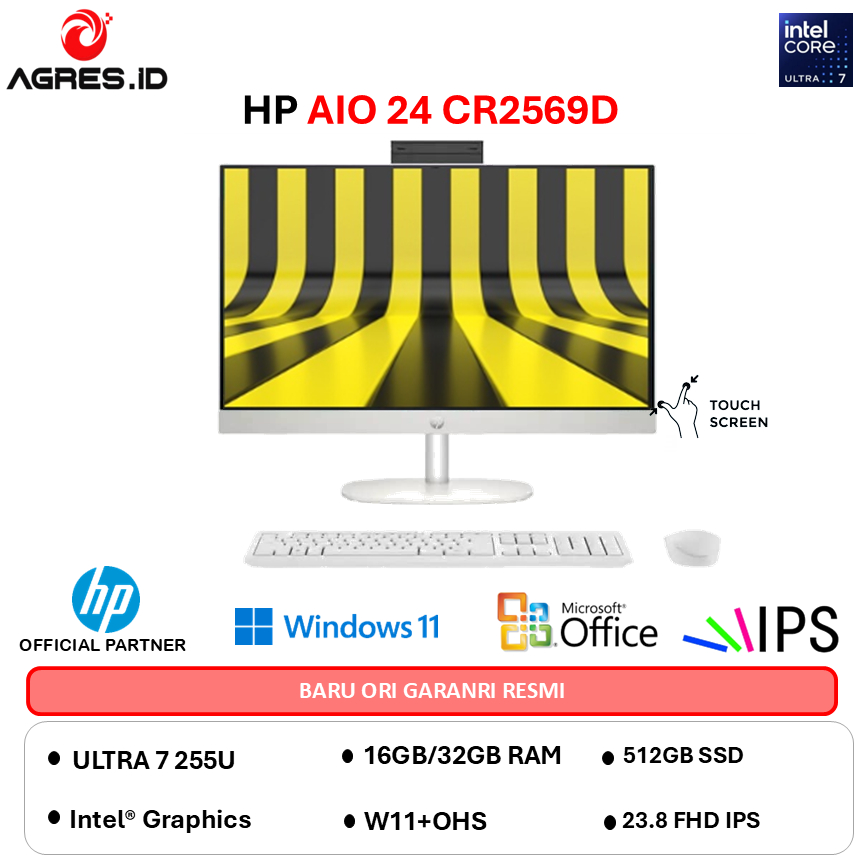 HP AIO 24 TOUCH ULTRA 7 255U - RAM 32GB 512GB W11+OHS 23.9 FHD IPS -CR2569D