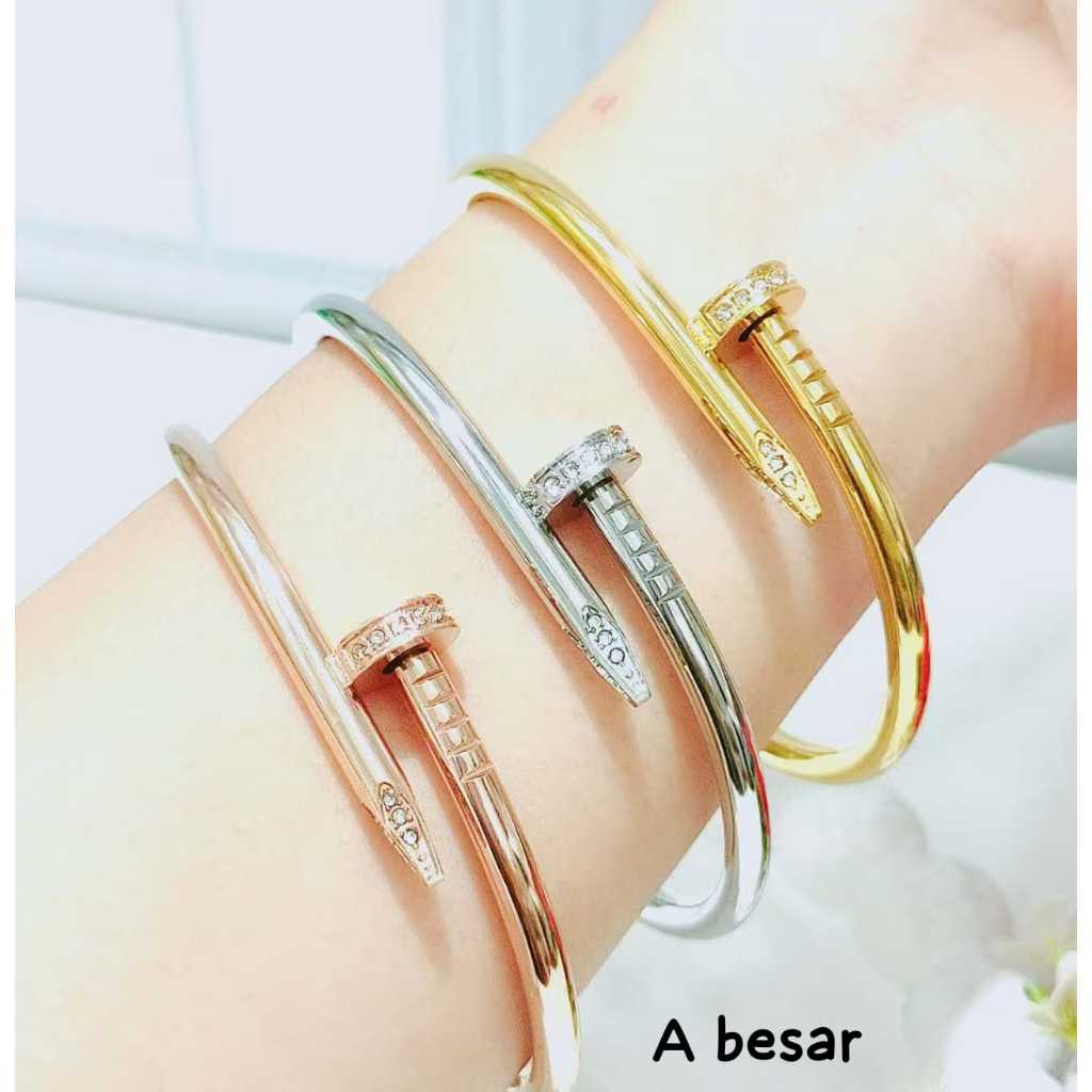 Gelang Bangle Paku Permata Titanium Dewasa Dan Anak Anti Luntur Perhiasan Fashion Wanita 1037