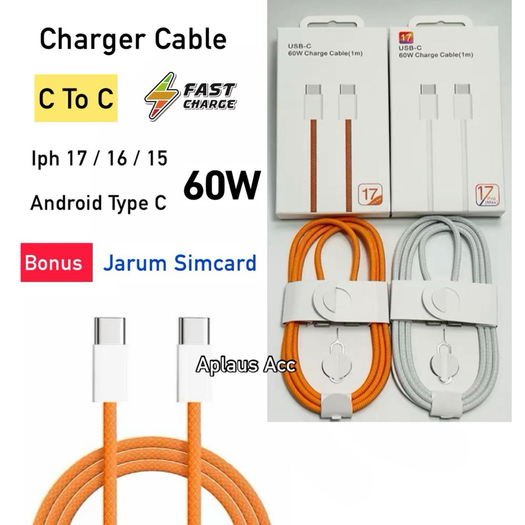 (GROSIRAN) Kabel Data Charger C To C 60W Iph 17 16 15 Andorid Type C Fast Charging isi daya Cepat