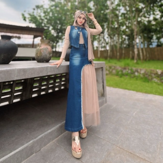 Oneset Jeans Raisa Rok Tile Kekinian Trendy