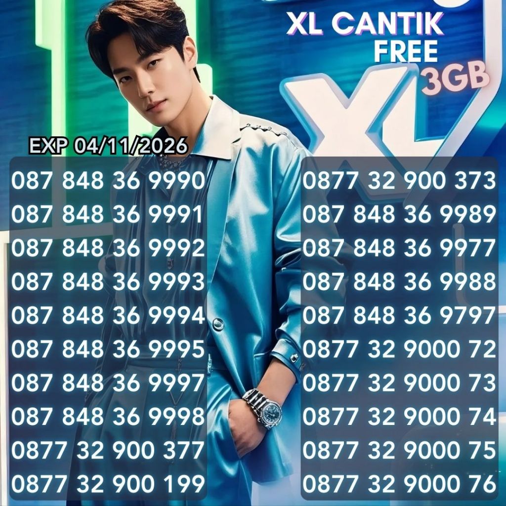 Nomor Cantik XL Seri 0877 32 9000 XX & 087 848 36 999X Bonus 3GB Harga 45ribu
