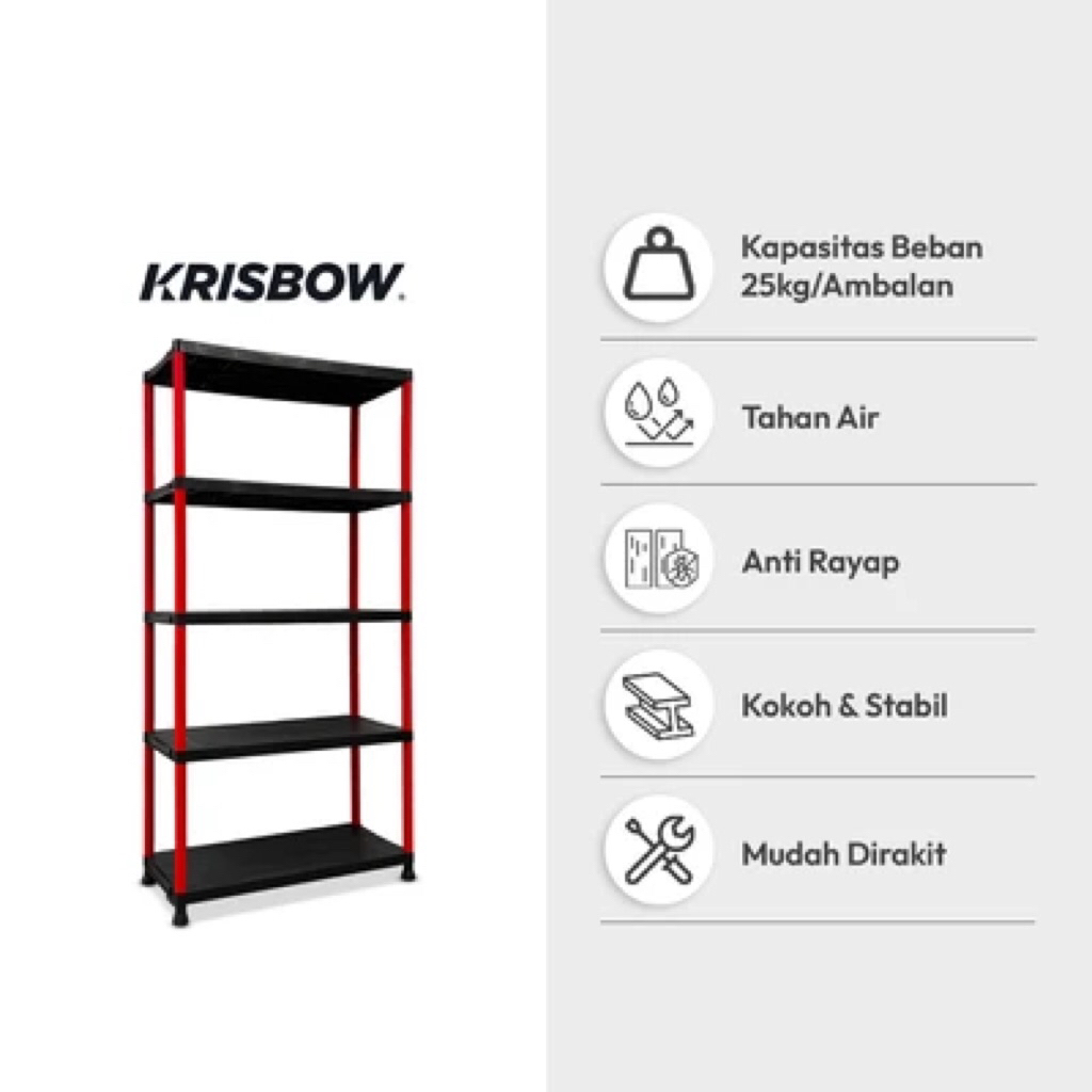 KRISBOW VIENNA RAK PENYIMPANAN SERBAGUNA 5 TINGKAT 90x40x180CM HITAM/AZKO KRISBOW VIENNA 5 SHELF 90X