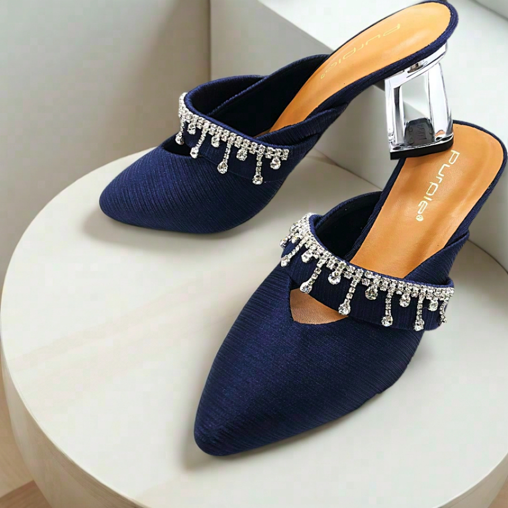 Purple Shoes High Heels Wanita Hak Kaca Sandal Pesta Payet Kristal Mewah Kondangan Kekinian