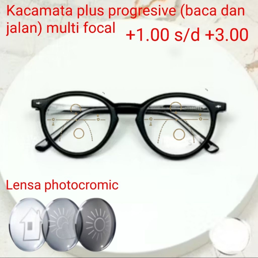 Kacamata baca plus jalan lensa progresive photocromic cowok dan cewek Frame 8358  bulat |Kacamata do