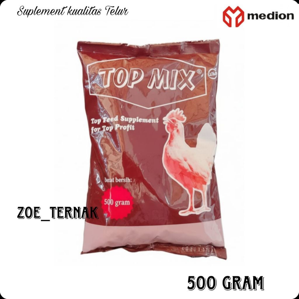 Top Mix 500 Gr. Suplement penggemuk ayam Petelur dan ayam Pedaging. Peternak wajib pakai.